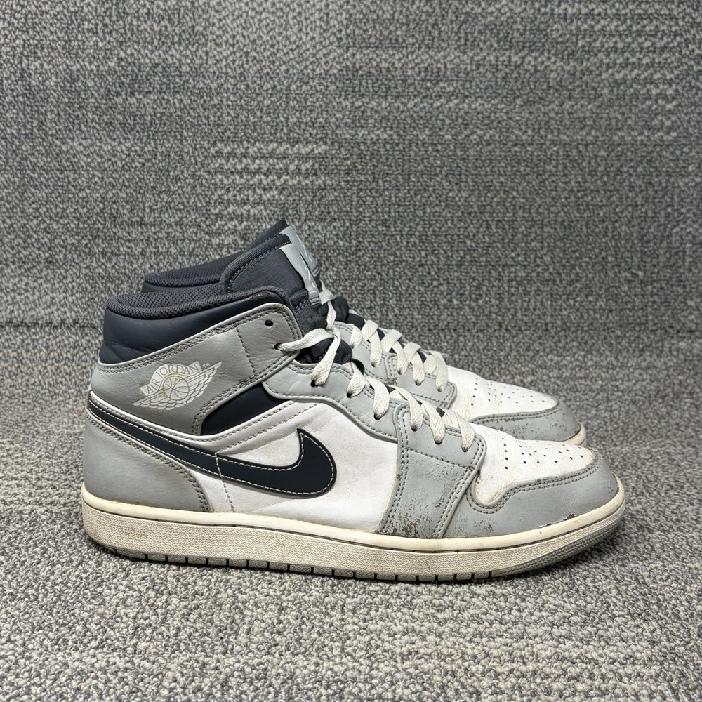 Air Jordan 1 Mid Light Smoke Grey 554724-078 Men's Size 10 Anthracite Sneakers